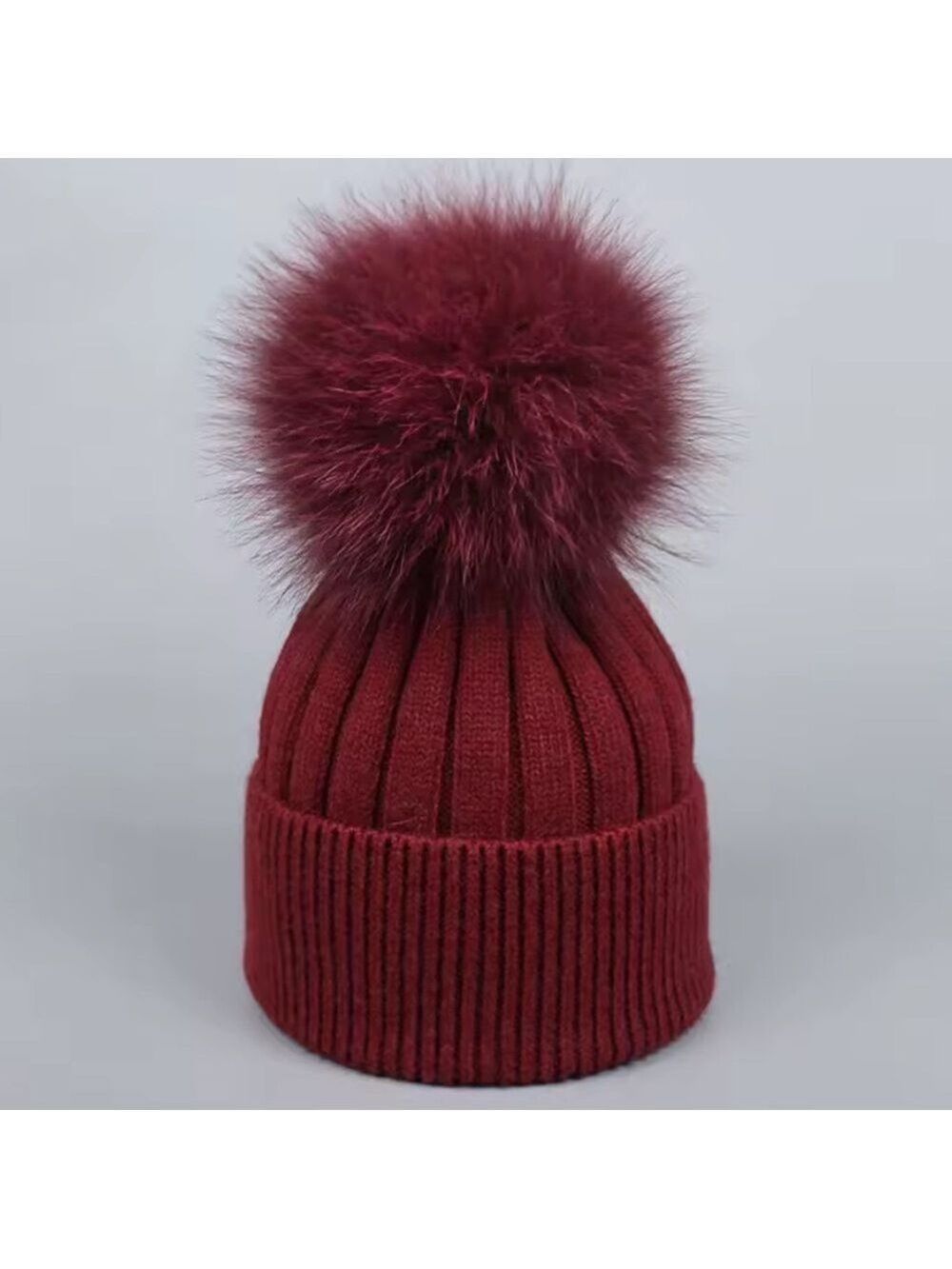 Elegant Burgundy Knit Pom-Pom Beanie